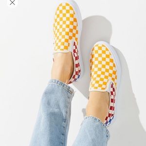 Rainbow Checkerboard Slip-on Vans